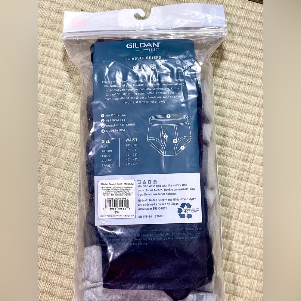 Gildan Select Classic Briefs - Black/Grey - Men Medium - Pack of 6 - Picture 2 of 3